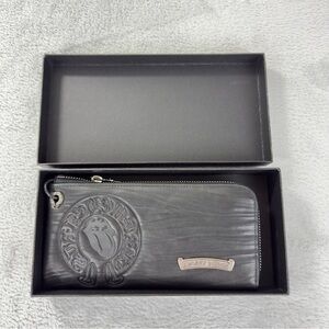 Chrome Hearts Long Zip Black Leather Wallet w/Box Rolling Stones Embroidery Logo